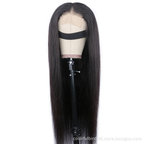 Human Hair Closure Wigs Wholesale Brazilian Virgin Hair straight Transparent Lace Front Wig for Black Women